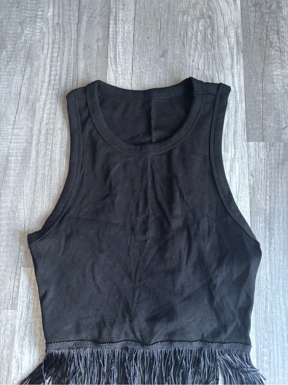Black Fringe Cropped Tank Top